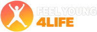 Logo for Feel Young 4 Life: an orange circle with a jumping silhouette next to the text FEEL YOUNG 4 LIFE.